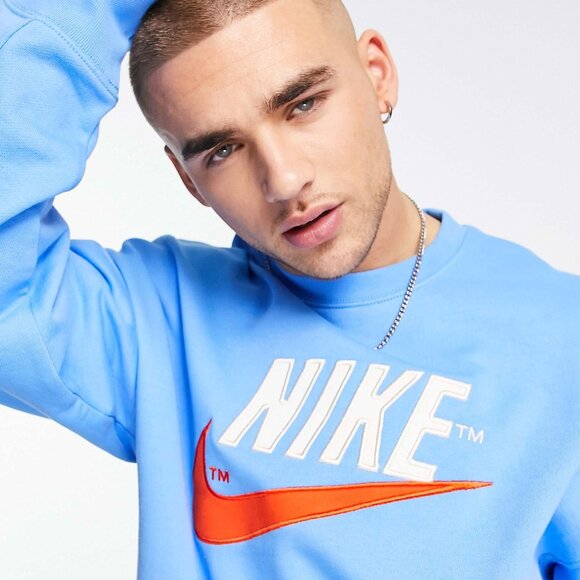 Nike Retro Trend Logo Fleece Crewneck Sweatshirt Size XXL 2XL in University Blue - Picture 12 of 13